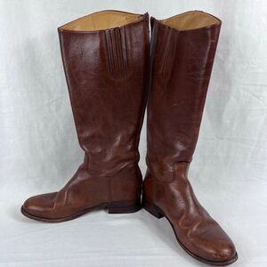 Rare Vintage Ariat Tall Brown Riding Boots Rear Zip Leather Sole 10010507 8